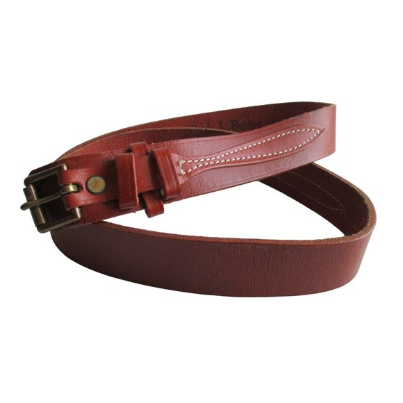 *L. L. Bean Brown Cowhide Leather Belt Double Loop Closure Brass Buckle main image 5